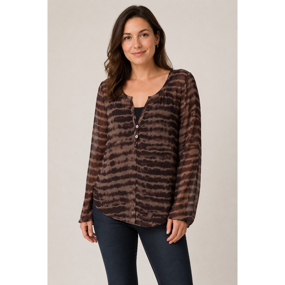 Lovestitch Womens Deep Purple Sheer Blouse Cutout Back Long Sleeve Boho M USA
